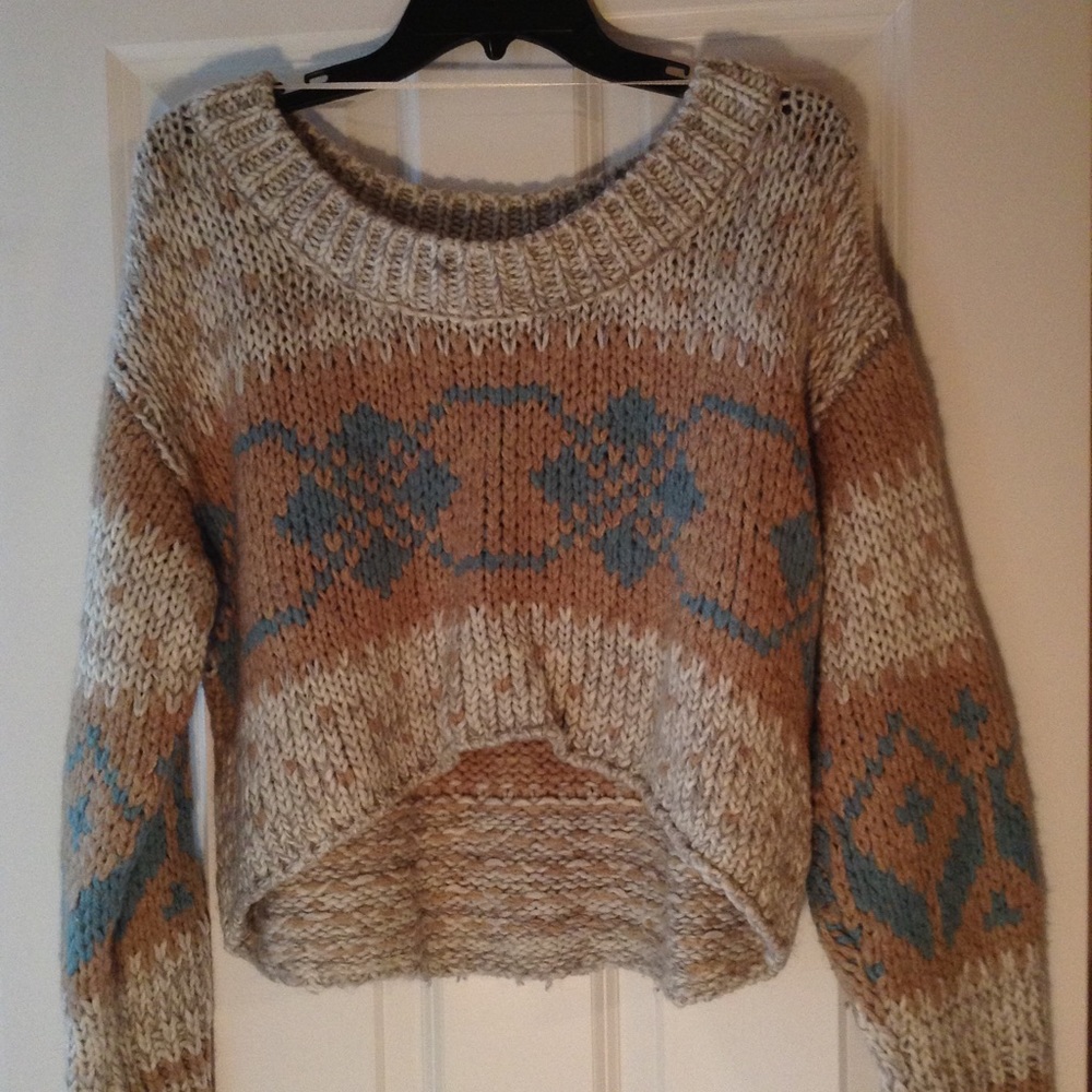 Free People Cropped Knit Tribal Sweater